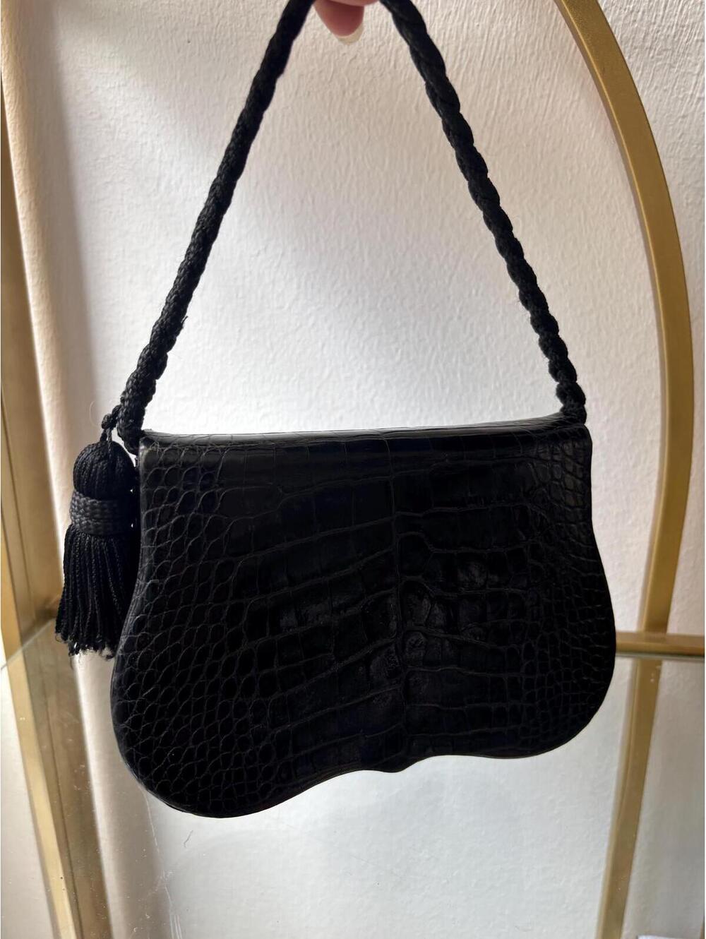 Vintage 1950s Milgrim Black Croc Tassel Mini Bag